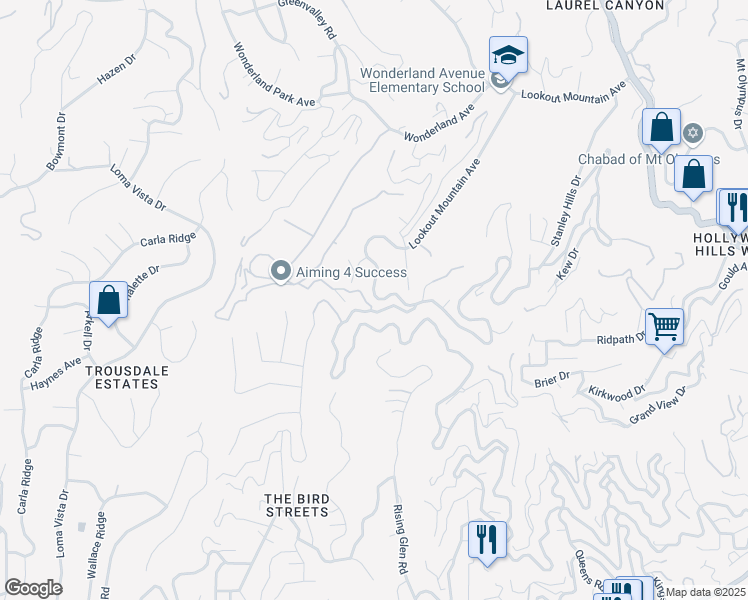 map of restaurants, bars, coffee shops, grocery stores, and more near 8865 Lookout Mountain Avenue in Los Angeles