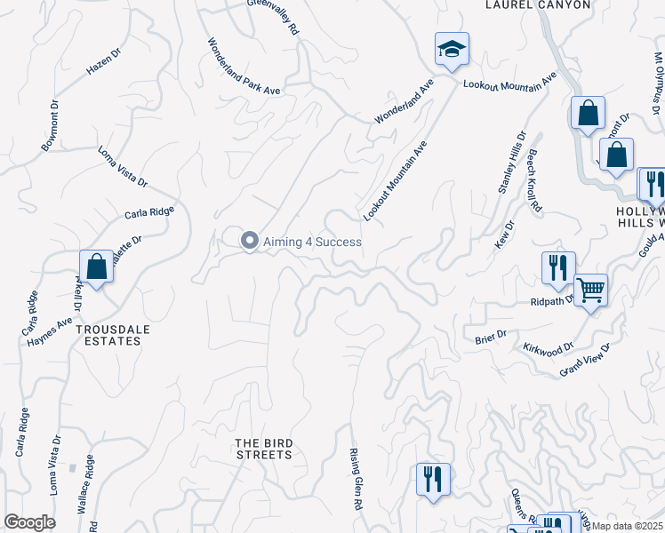 map of restaurants, bars, coffee shops, grocery stores, and more near 8865 Lookout Mountain Avenue in Los Angeles