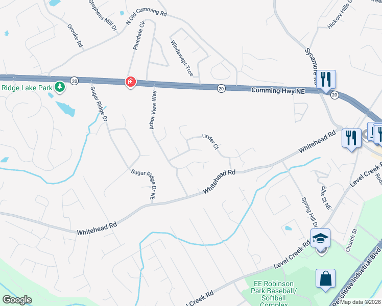 map of restaurants, bars, coffee shops, grocery stores, and more near 865 Underhill Court in Sugar Hill