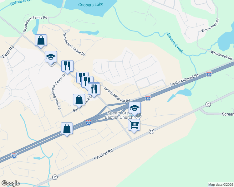 map of restaurants, bars, coffee shops, grocery stores, and more near 204 Liberty Ridge Drive in Elgin