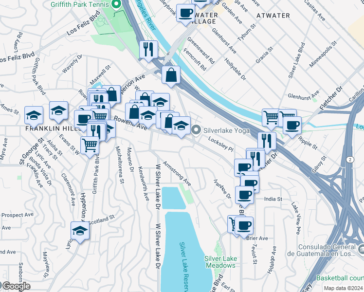 map of restaurants, bars, coffee shops, grocery stores, and more near 2755 Lakewood Avenue North in Los Angeles