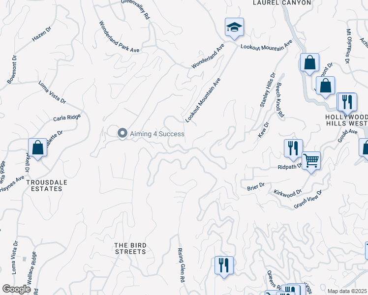 map of restaurants, bars, coffee shops, grocery stores, and more near 8896 Lookout Mountain Avenue in Los Angeles