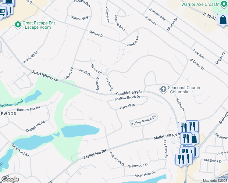 map of restaurants, bars, coffee shops, grocery stores, and more near 100 Wotan Road in Columbia