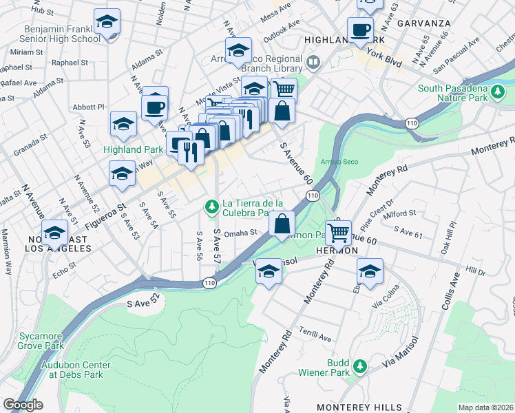 map of restaurants, bars, coffee shops, grocery stores, and more near 5840 Benner Street in Los Angeles