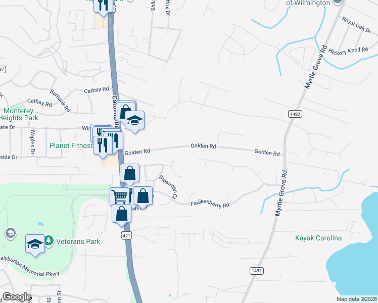 map of restaurants, bars, coffee shops, grocery stores, and more near 249 Golden Road in Wilmington