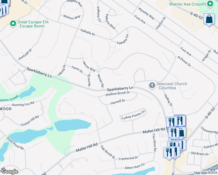 map of restaurants, bars, coffee shops, grocery stores, and more near 100 Wotan Road in Columbia