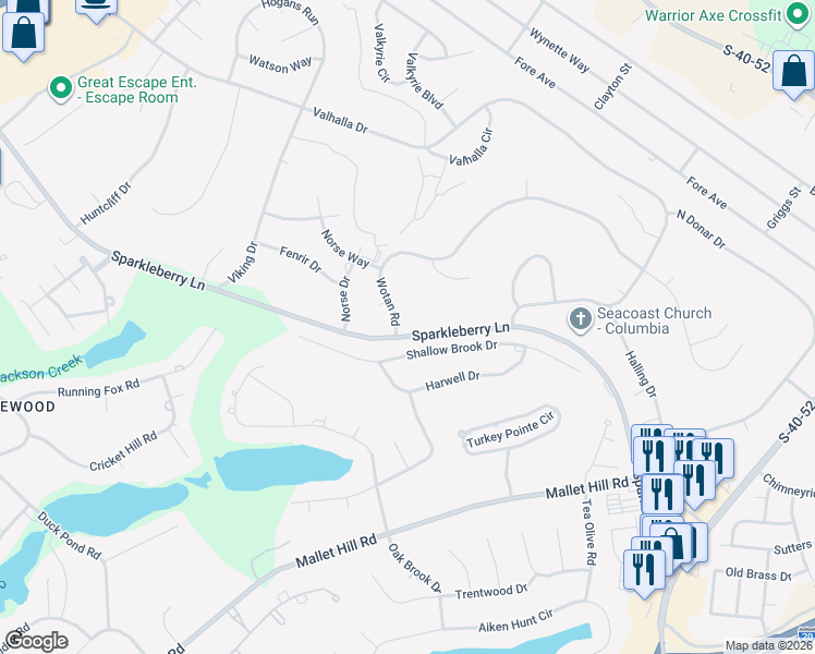 map of restaurants, bars, coffee shops, grocery stores, and more near 100 Wotan Road in Columbia