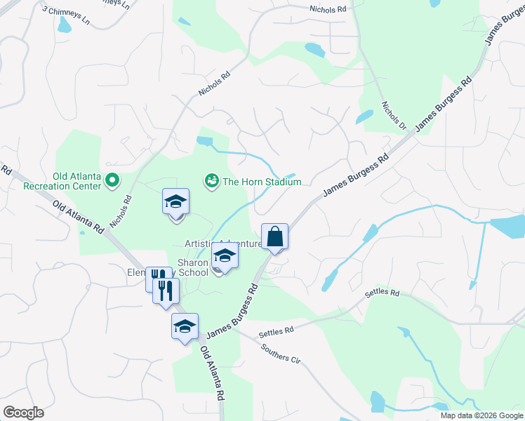 map of restaurants, bars, coffee shops, grocery stores, and more near 1710 Bramble Bush Way in Suwanee