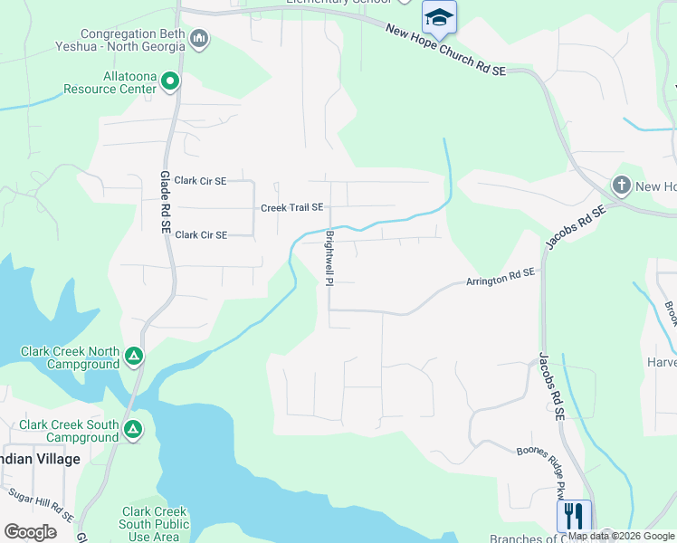 map of restaurants, bars, coffee shops, grocery stores, and more near 6263 Brightwell Place in Acworth