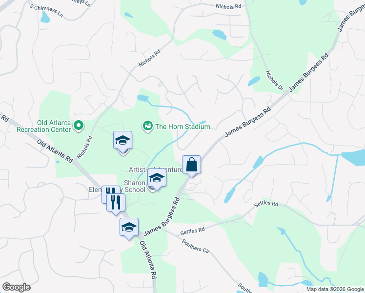 map of restaurants, bars, coffee shops, grocery stores, and more near 1710 Bramble Bush Way in Suwanee