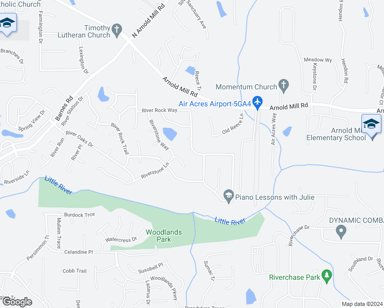 map of restaurants, bars, coffee shops, grocery stores, and more near 4046 River Rock Way in Woodstock