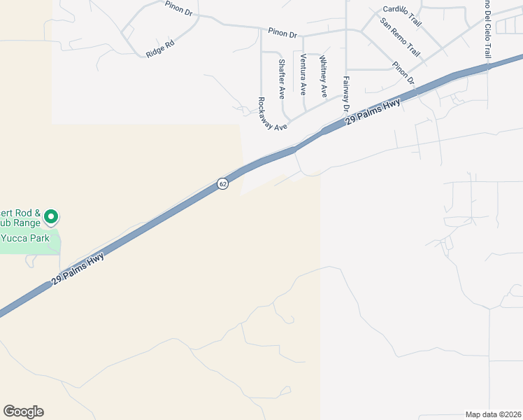 map of restaurants, bars, coffee shops, grocery stores, and more near Shafter Avenue in Yucca Valley
