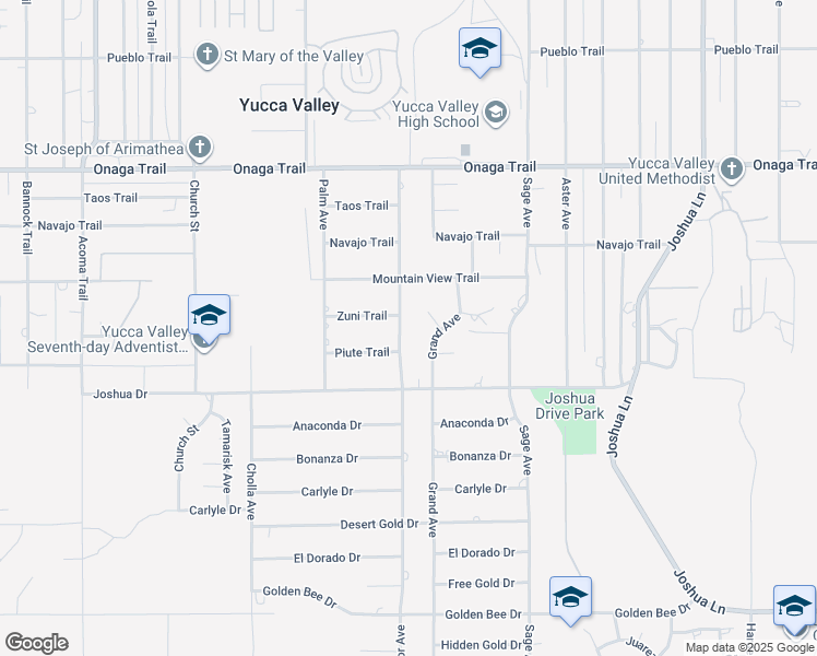 map of restaurants, bars, coffee shops, grocery stores, and more near 7991 Amador Avenue in Yucca Valley