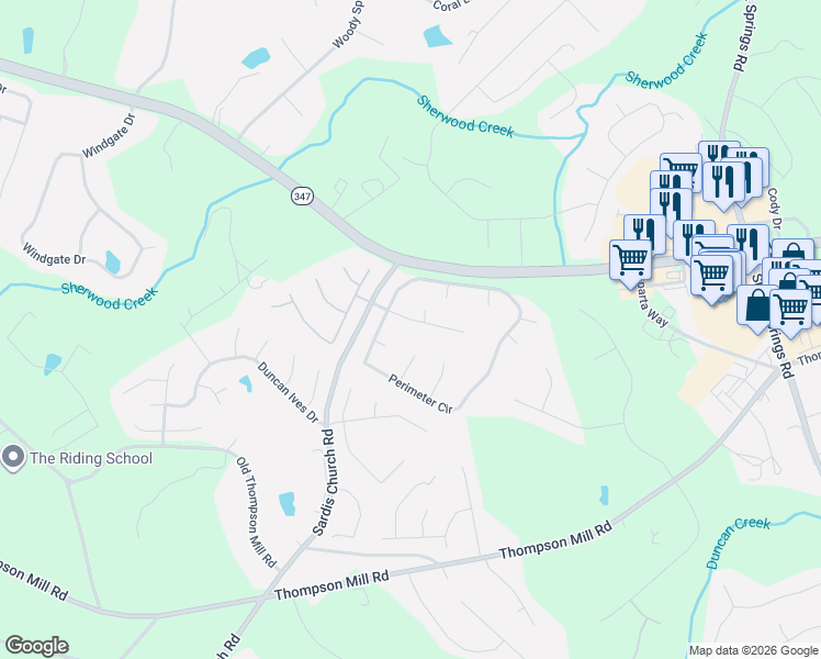 map of restaurants, bars, coffee shops, grocery stores, and more near 2824 Pleasant Oak Drive in Buford