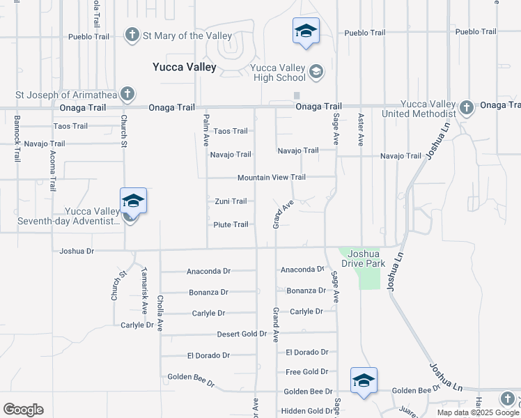 map of restaurants, bars, coffee shops, grocery stores, and more near 7991 Amador Avenue in Yucca Valley