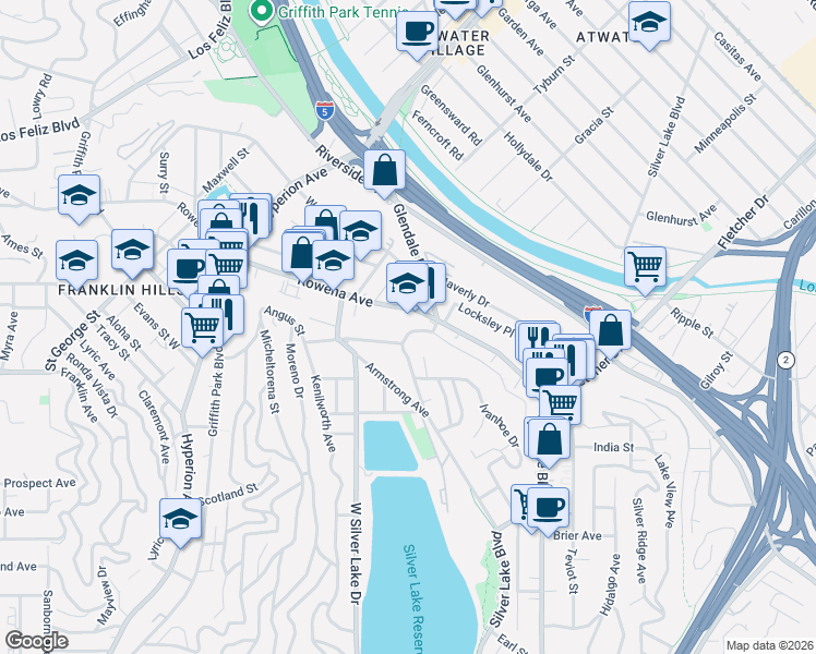 map of restaurants, bars, coffee shops, grocery stores, and more near 2755 Lakewood Avenue North in Los Angeles