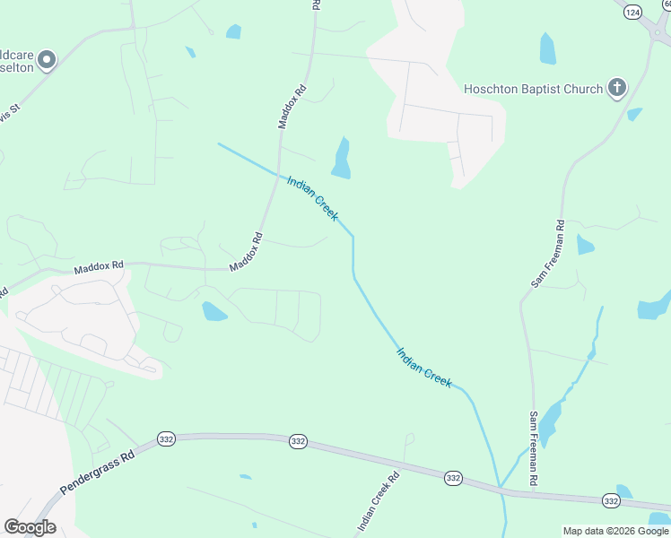 map of restaurants, bars, coffee shops, grocery stores, and more near 164 Indian Creek Lane in Hoschton