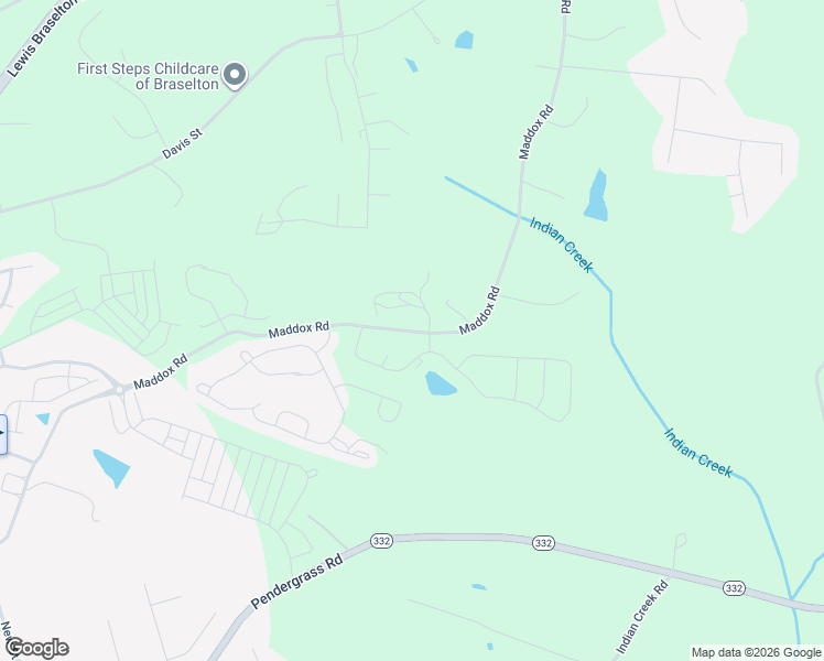 map of restaurants, bars, coffee shops, grocery stores, and more near 1525 Maddox Road in Hoschton