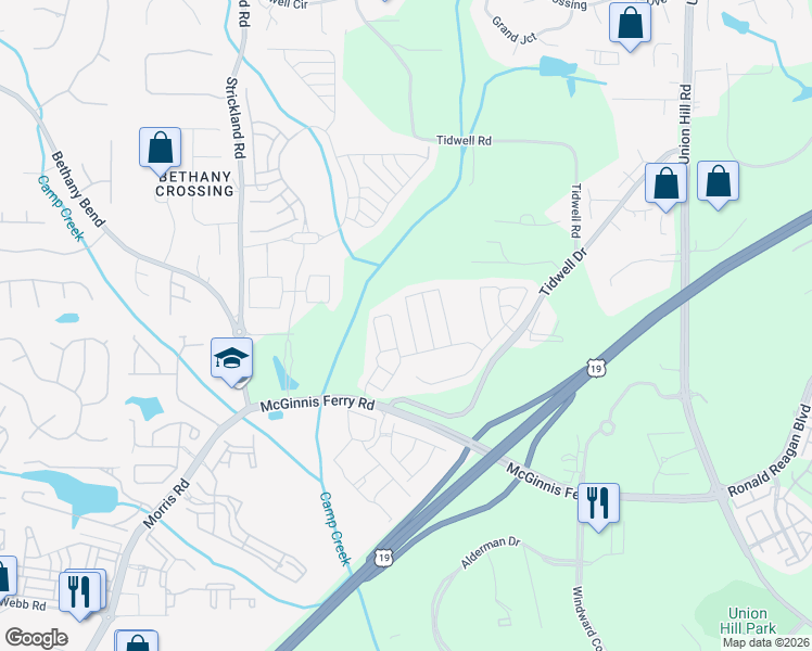 map of restaurants, bars, coffee shops, grocery stores, and more near 1060 Prestwyck Court in Alpharetta