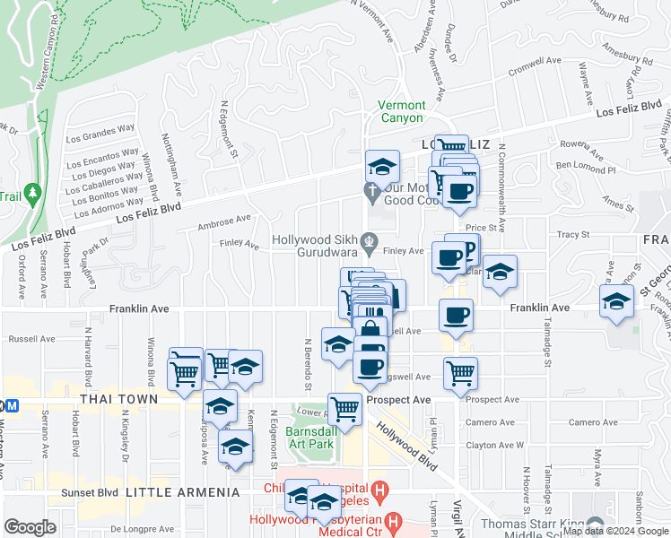 map of restaurants, bars, coffee shops, grocery stores, and more near 1953 North New Hampshire Avenue in Los Angeles