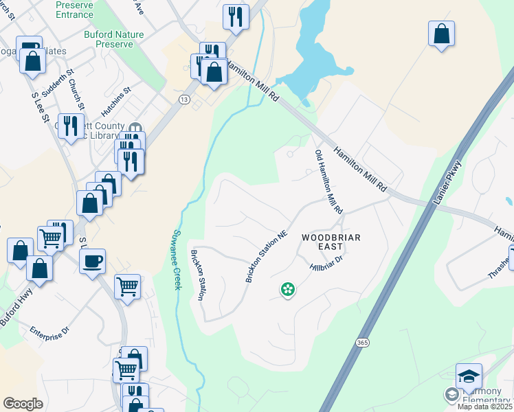 map of restaurants, bars, coffee shops, grocery stores, and more near 4410 Signal Ridge Court in Buford