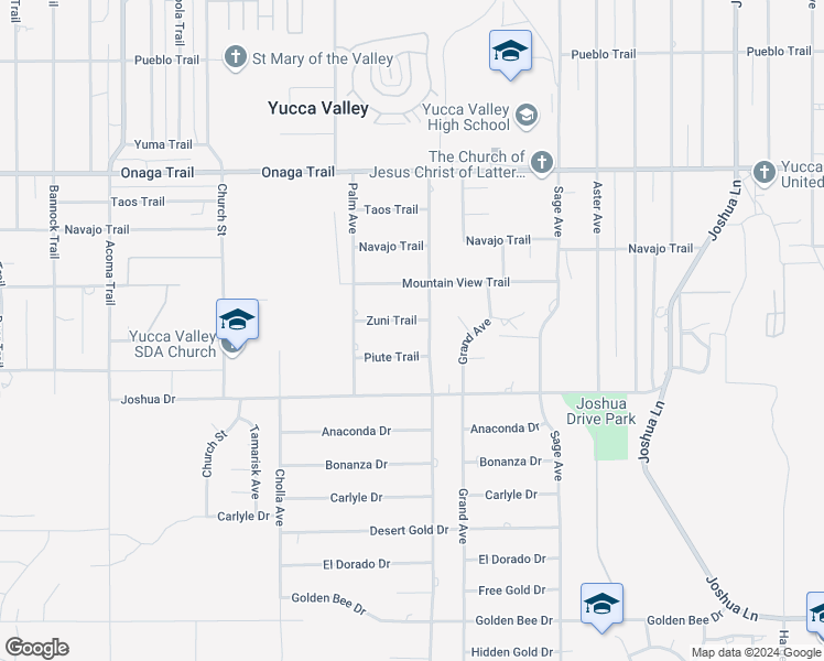 map of restaurants, bars, coffee shops, grocery stores, and more near 56641 Zuni Trail in Yucca Valley