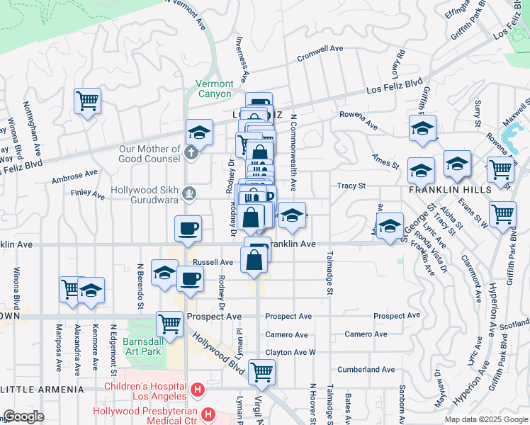map of restaurants, bars, coffee shops, grocery stores, and more near 4451 Clarissa Avenue in Los Angeles