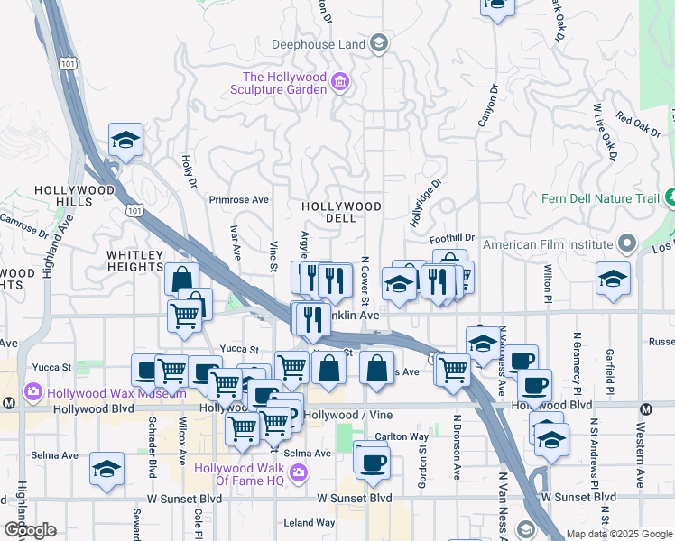 map of restaurants, bars, coffee shops, grocery stores, and more near 1963 Carmen Avenue in Los Angeles