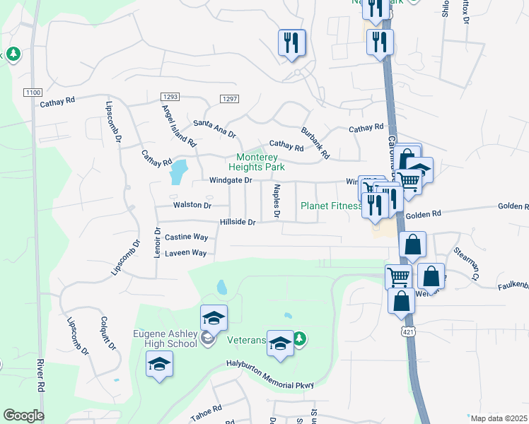 map of restaurants, bars, coffee shops, grocery stores, and more near 6333 Stapleton Road in Wilmington
