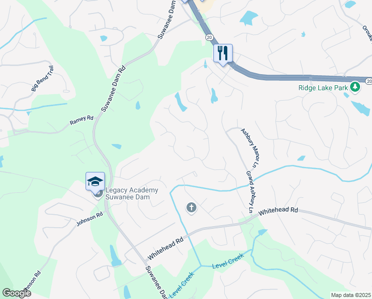 map of restaurants, bars, coffee shops, grocery stores, and more near 5592 Thistledown Terrace in Sugar Hill