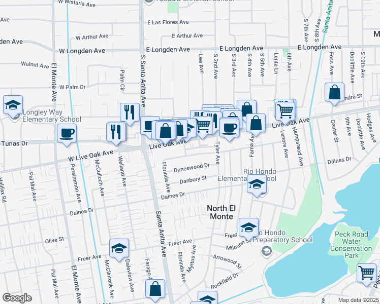 map of restaurants, bars, coffee shops, grocery stores, and more near 11209 Lynrose Street in Arcadia