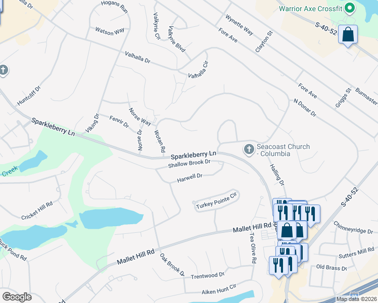 map of restaurants, bars, coffee shops, grocery stores, and more near 517 Sparkleberry Lane in Columbia