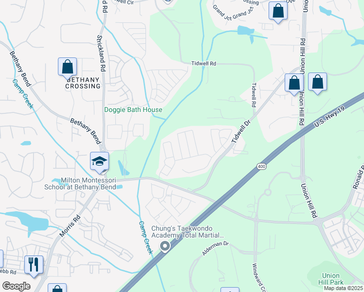 map of restaurants, bars, coffee shops, grocery stores, and more near 1061 Prestwyck Court in Alpharetta