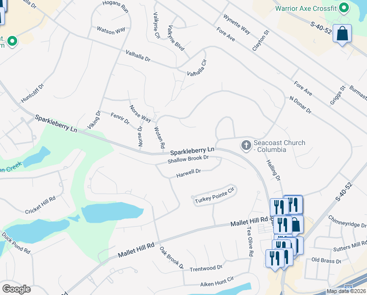 map of restaurants, bars, coffee shops, grocery stores, and more near 513 Sparkleberry Lane in Columbia