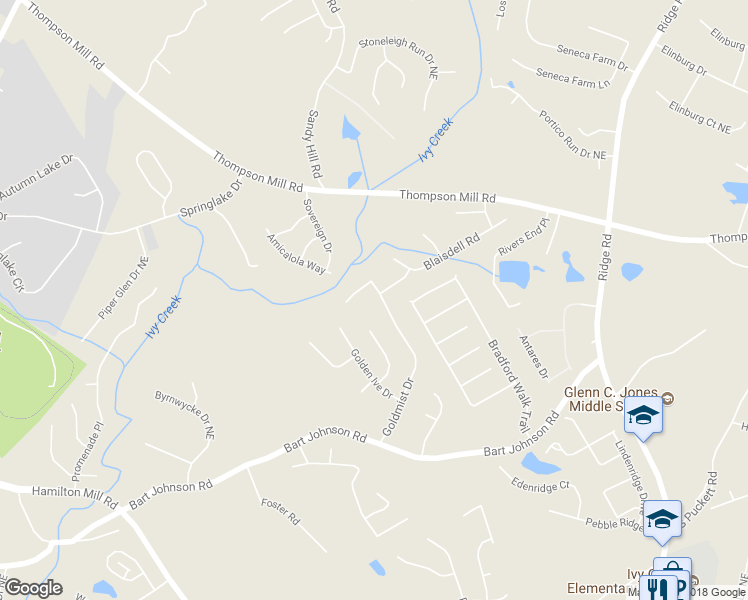 map of restaurants, bars, coffee shops, grocery stores, and more near 3240 Goldmist Drive in Buford