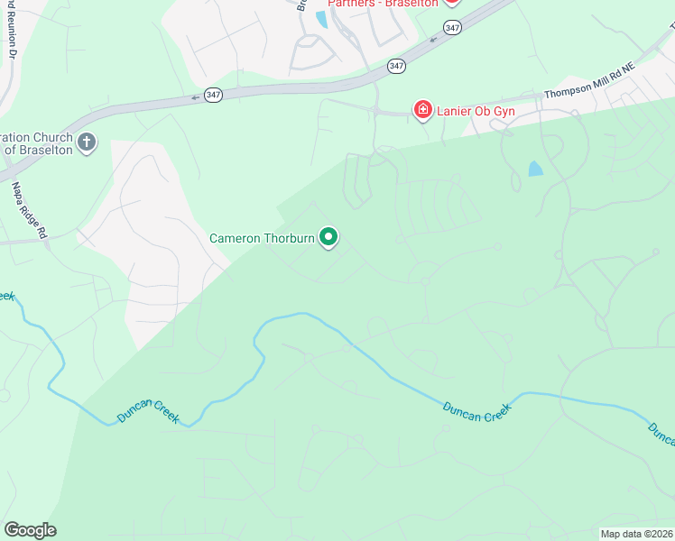 map of restaurants, bars, coffee shops, grocery stores, and more near 2155 Vesper Oak Drive Northeast in Braselton