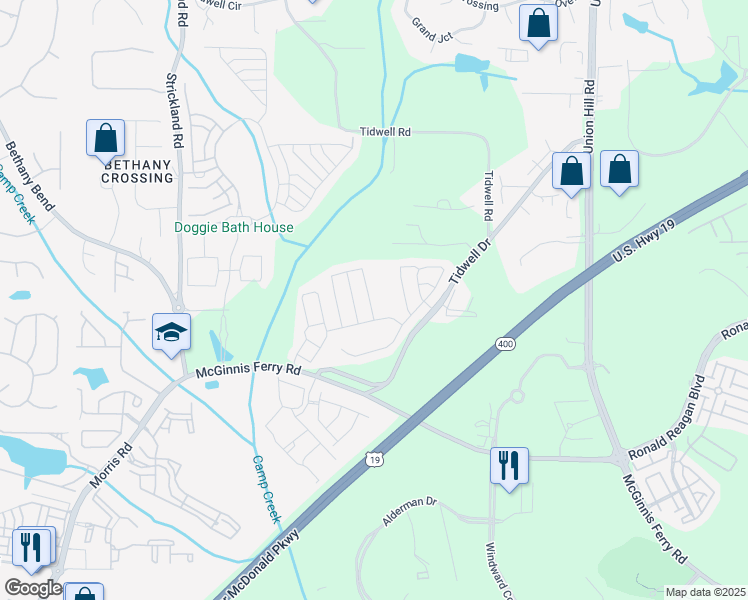 map of restaurants, bars, coffee shops, grocery stores, and more near 922 Prestwyck Court in Alpharetta