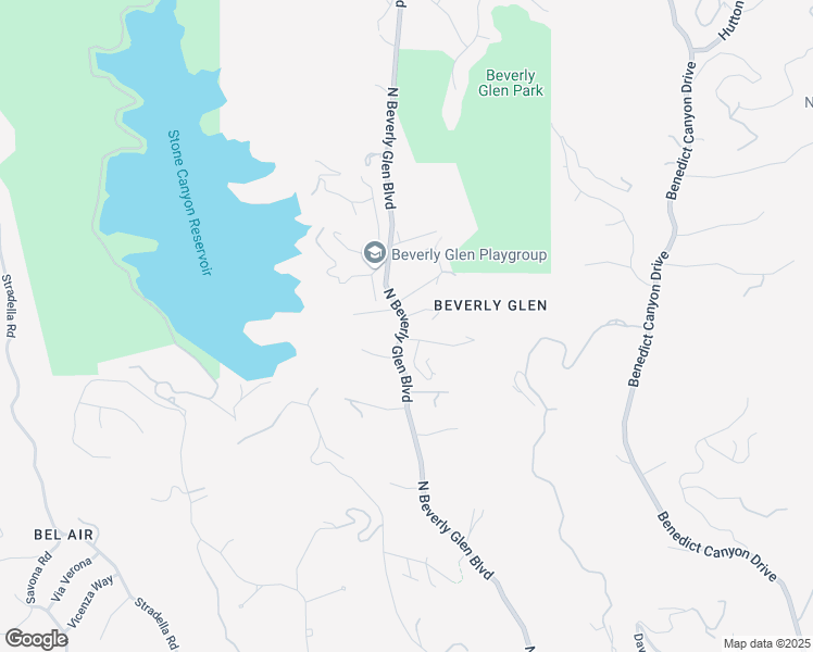 map of restaurants, bars, coffee shops, grocery stores, and more near 2 North Beverly Glen Boulevard in Los Angeles