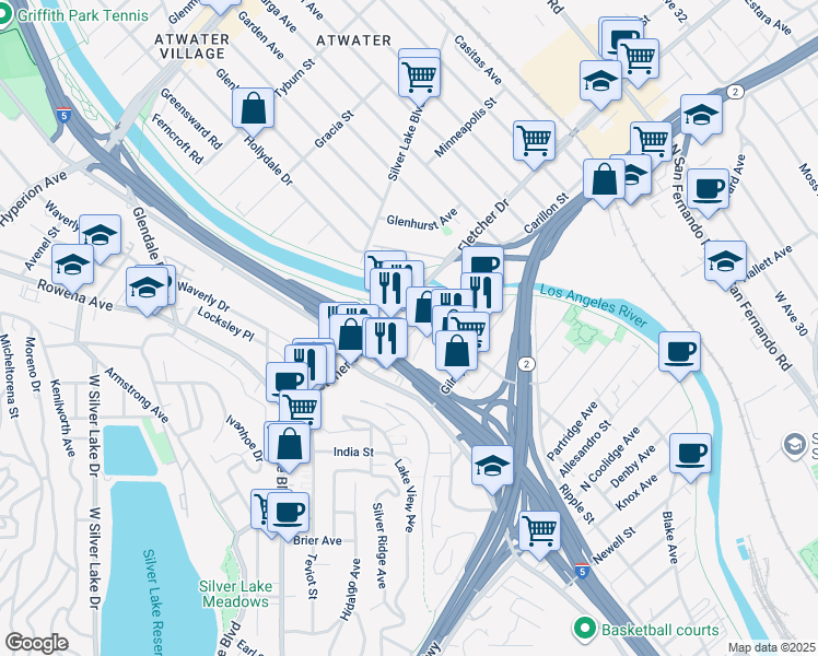 map of restaurants, bars, coffee shops, grocery stores, and more near 2769 Fruitdale Street in Los Angeles
