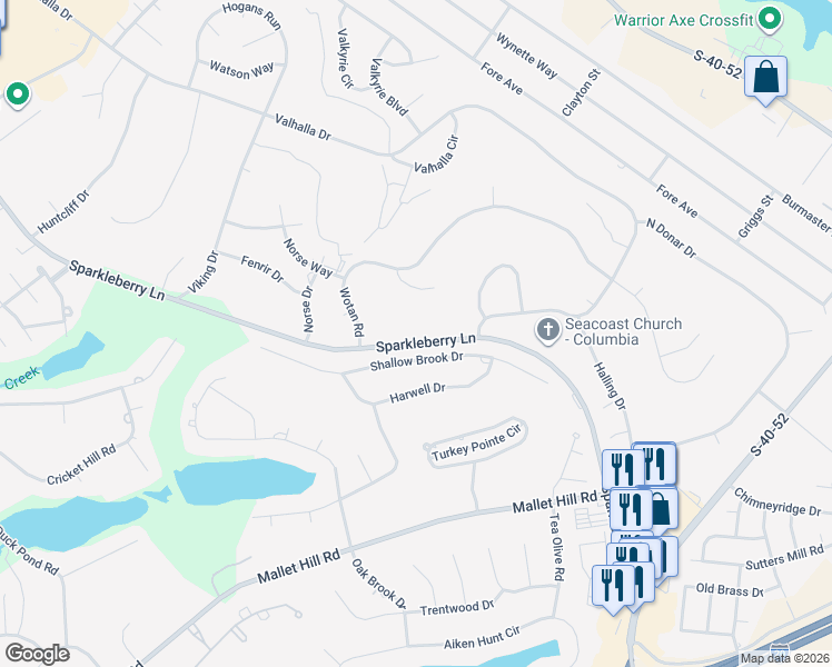 map of restaurants, bars, coffee shops, grocery stores, and more near 513 Sparkleberry Lane in Columbia