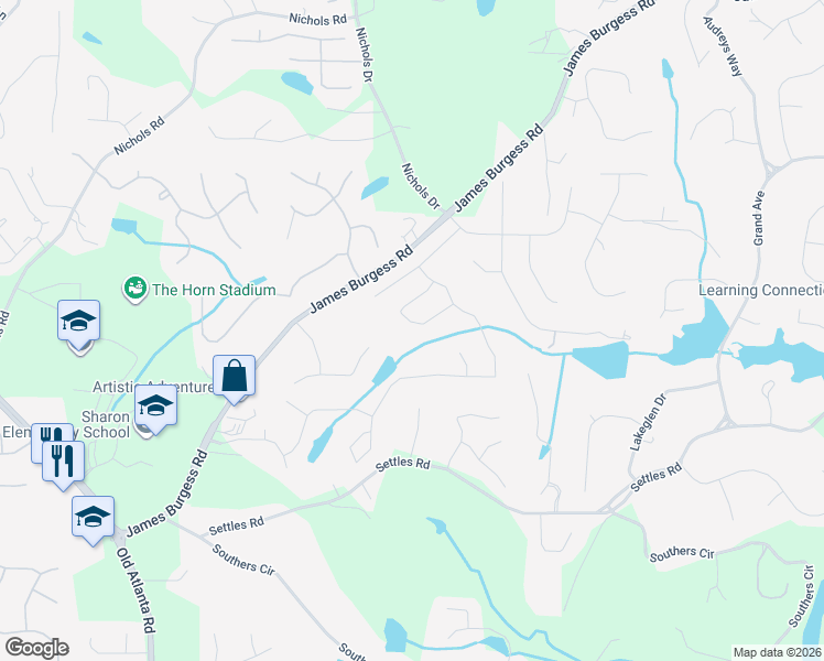 map of restaurants, bars, coffee shops, grocery stores, and more near 1630 Gallant Fox Lane in Suwanee