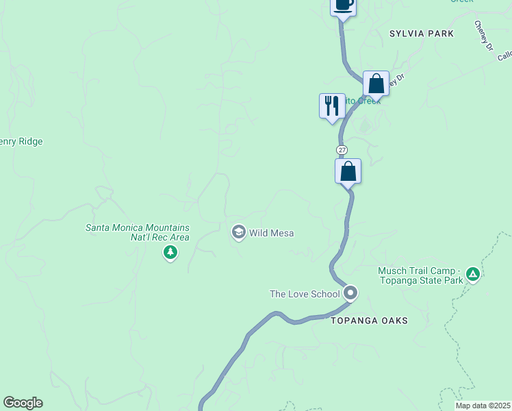 map of restaurants, bars, coffee shops, grocery stores, and more near 21317 Hillside Drive in Topanga
