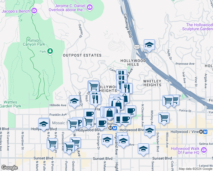 map of restaurants, bars, coffee shops, grocery stores, and more near in Los Angeles