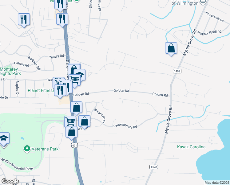 map of restaurants, bars, coffee shops, grocery stores, and more near 249 Golden Road in Wilmington
