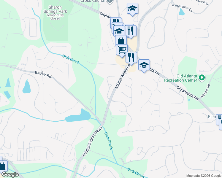 map of restaurants, bars, coffee shops, grocery stores, and more near 360 Andelle Avenue in Suwanee