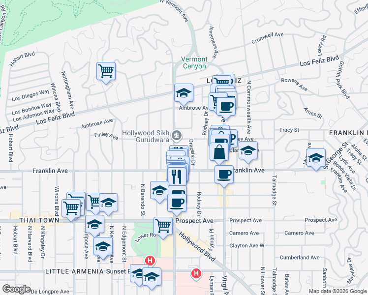 map of restaurants, bars, coffee shops, grocery stores, and more near 4637 Clarissa Avenue in Los Angeles