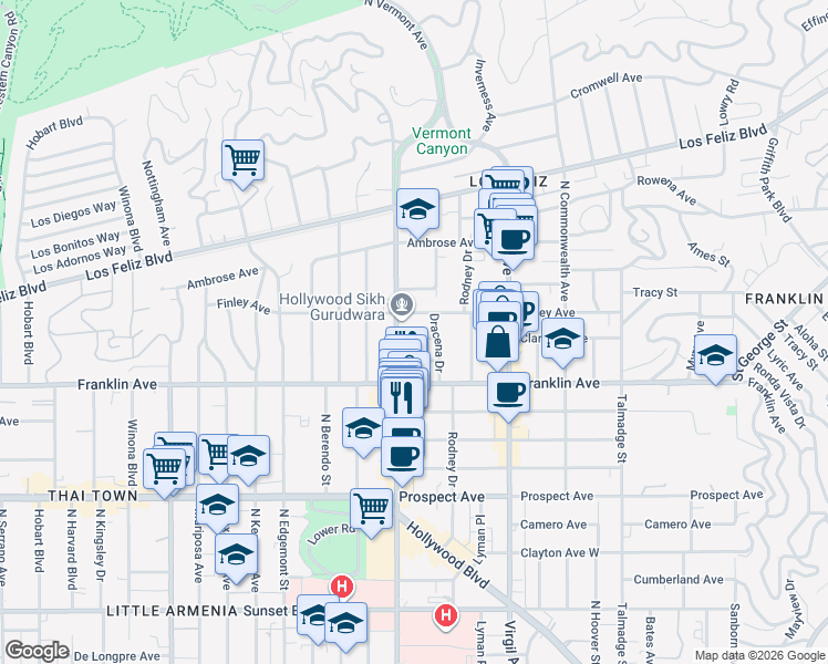 map of restaurants, bars, coffee shops, grocery stores, and more near 4637 Clarissa Avenue in Los Angeles