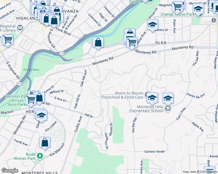 map of restaurants, bars, coffee shops, grocery stores, and more near 230 Warwick Avenue in South Pasadena