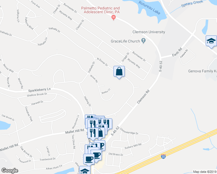 map of restaurants, bars, coffee shops, grocery stores, and more near 17 Baldur Court in Columbia