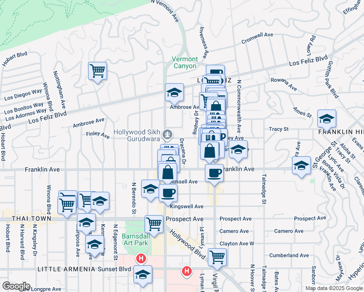 map of restaurants, bars, coffee shops, grocery stores, and more near 1954 Dracena Drive in Los Angeles